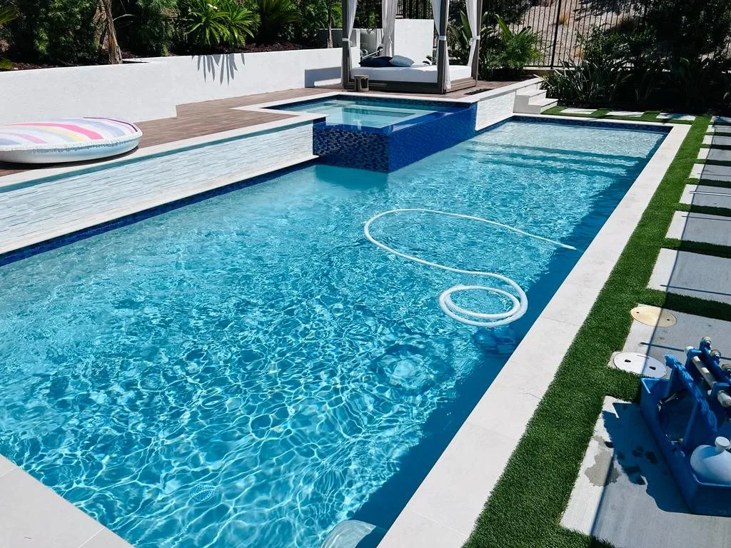 Modern pool with the equipment area visible